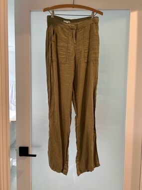 Topshop Lightweight Olive Green 100% Linen-flowy Pants